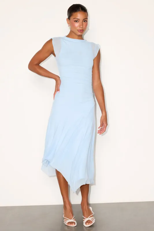 Octavia Light Blue Mesh Drop Waist Midi Dress made by Lulus
