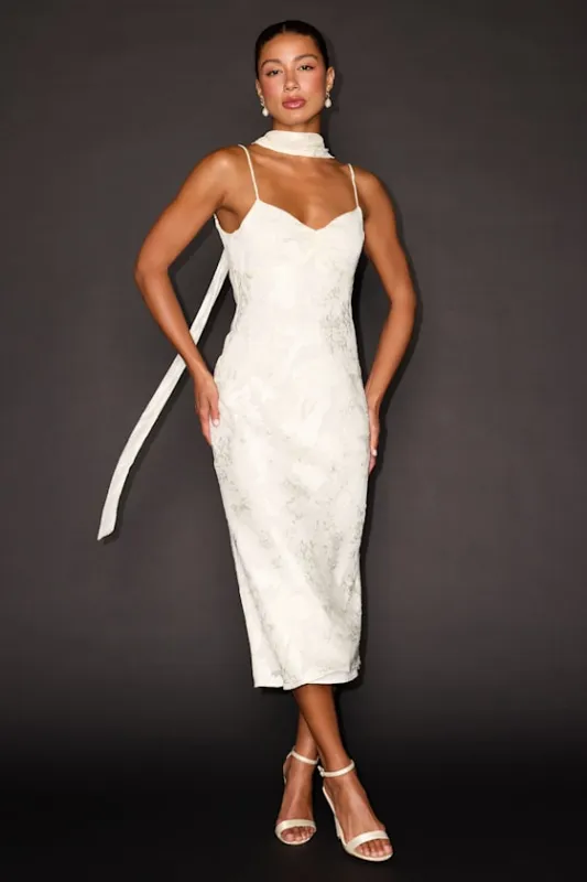 Aydah Ivory Floral Burnout Slip Midi Dress and Scarf Set made by Lulus