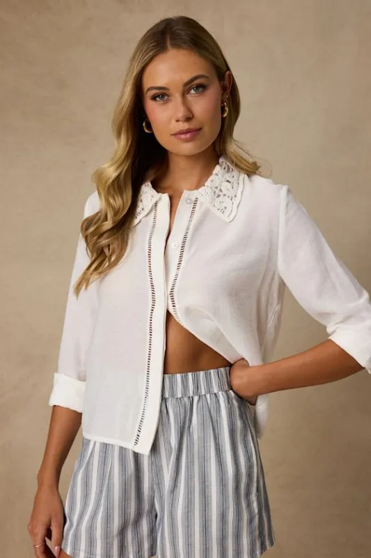 Everline Ivory Collared Button-Up Top made by Lulus
