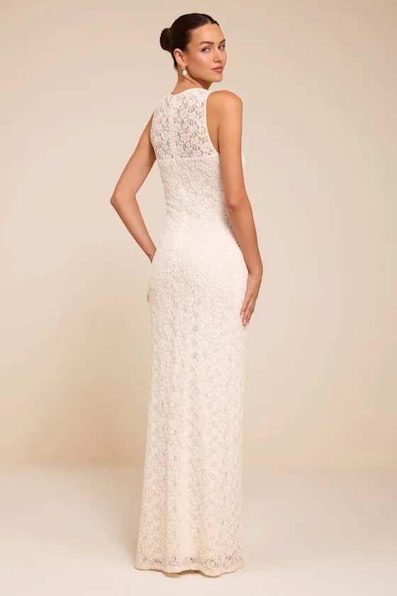 Asteria White Lace Column Wedding Dress sold by Lulus product image thumbnail 3