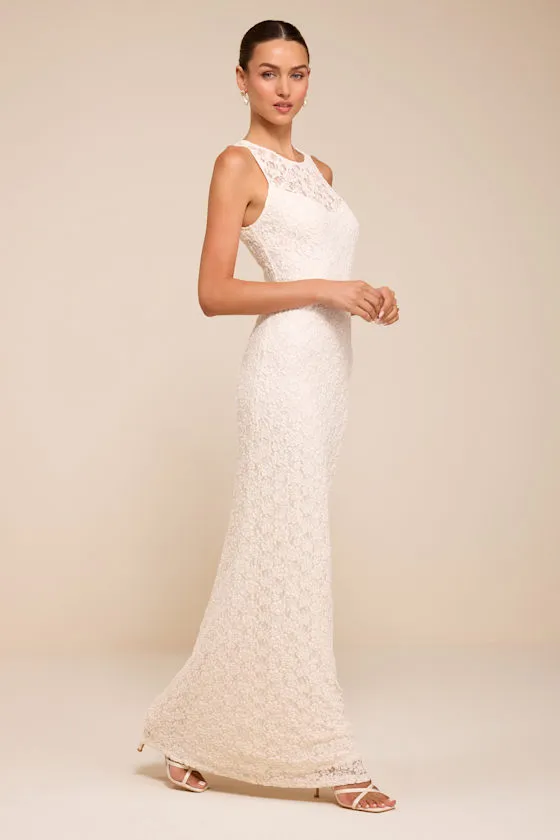 Asteria White Lace Column Wedding Dress sold by Lulus product image thumbnail 4