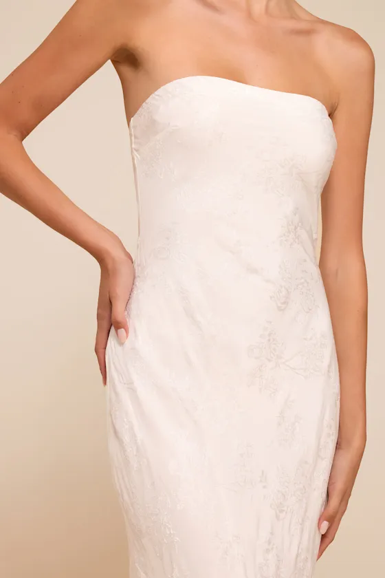 Maura White Strapless Floral Jacquard Wedding Dress sold by Lulus product image thumbnail 2