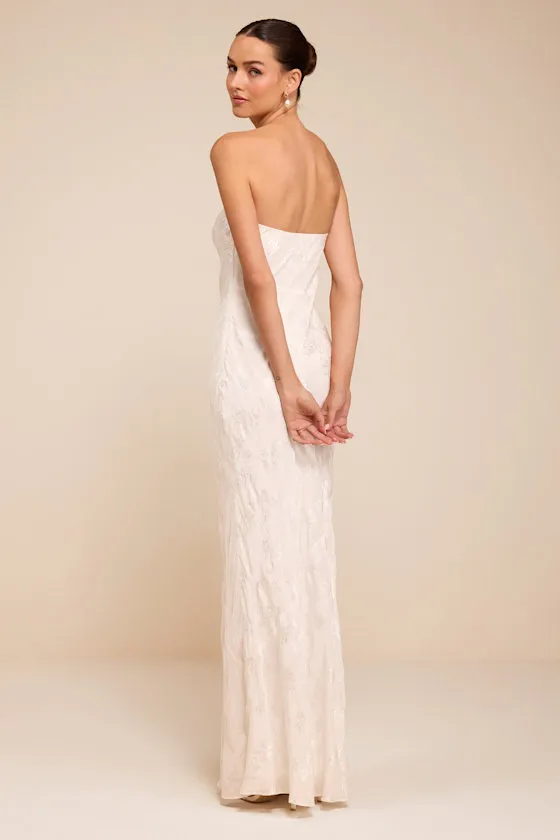 Maura White Strapless Floral Jacquard Wedding Dress sold by Lulus product image thumbnail 3