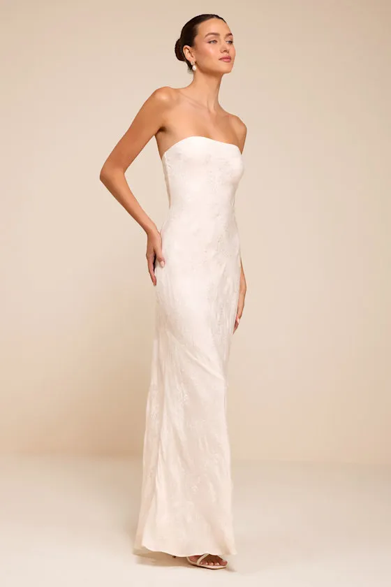 Maura White Strapless Floral Jacquard Wedding Dress sold by Lulus product image thumbnail 4