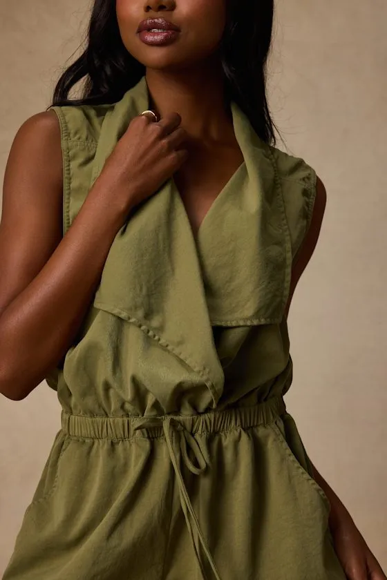 Ira Olive Green Collared Drawstring Romper sold by Lulus product image thumbnail 4