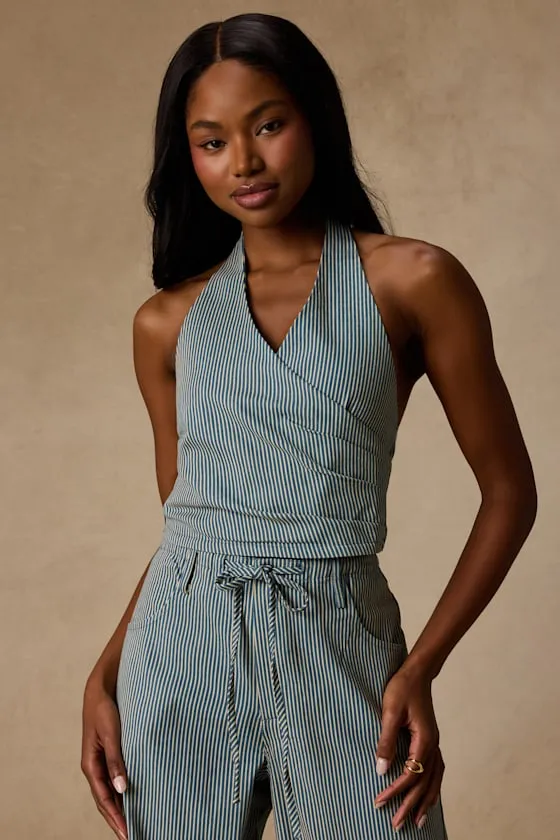 Ruby Striped Cotton Halter Crop Top sold by Lulus