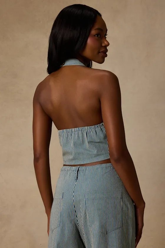 Ruby Striped Cotton Halter Crop Top sold by Lulus product image thumbnail 2