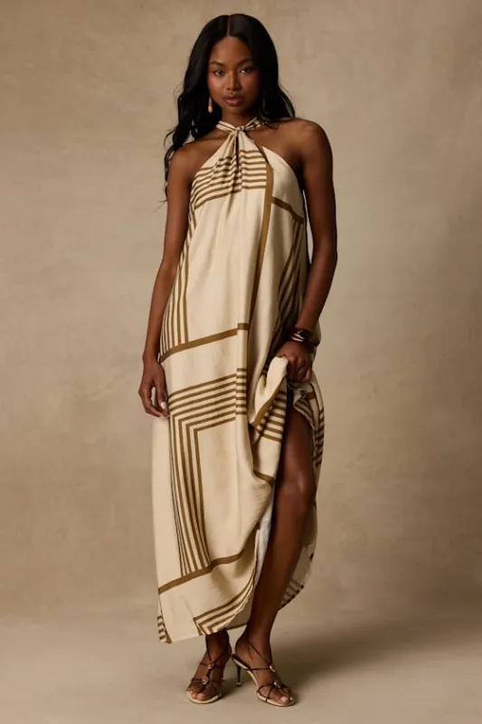 Rio Cream and Brown Abstract Print Shift Maxi Dress made by Lulus