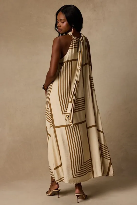 Rio Cream and Brown Abstract Print Shift Maxi Dress sold by Lulus product image thumbnail 3