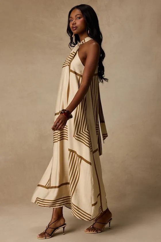 Rio Cream and Brown Abstract Print Shift Maxi Dress sold by Lulus product image thumbnail 4