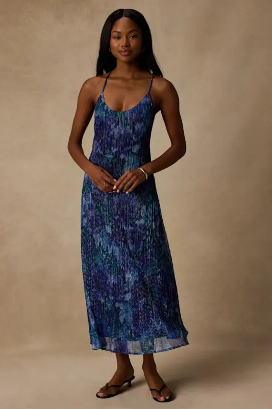 Minnia Blue Multi Floral Lurex Midi Dress made by Lulus