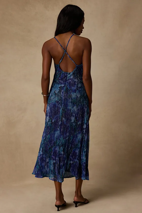 Minnia Blue Multi Floral Lurex Midi Dress sold by Lulus product image thumbnail 3