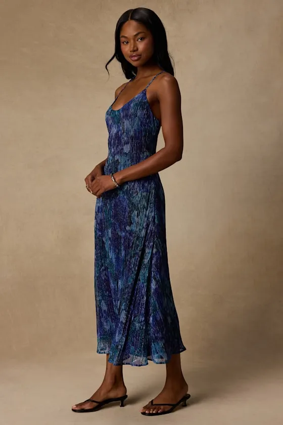 Minnia Blue Multi Floral Lurex Midi Dress sold by Lulus product image thumbnail 4