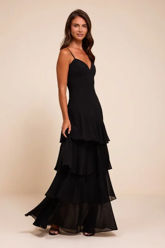 Amaria Black Tiered Maxi Dress made by Lulus