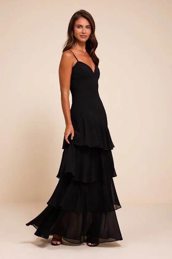 Amaria Black Tiered Maxi Dress sold by Lulus