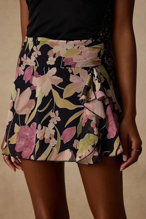 Bayla Black Multi Floral Ruffled Mini Skirt sold by Lulus product image thumbnail 3