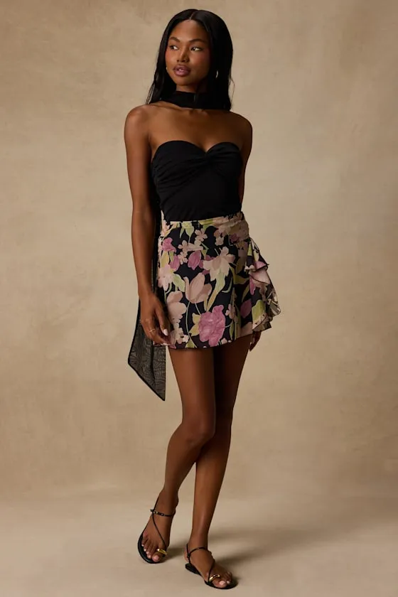 Bayla Black Multi Floral Ruffled Mini Skirt sold by Lulus product image thumbnail 4