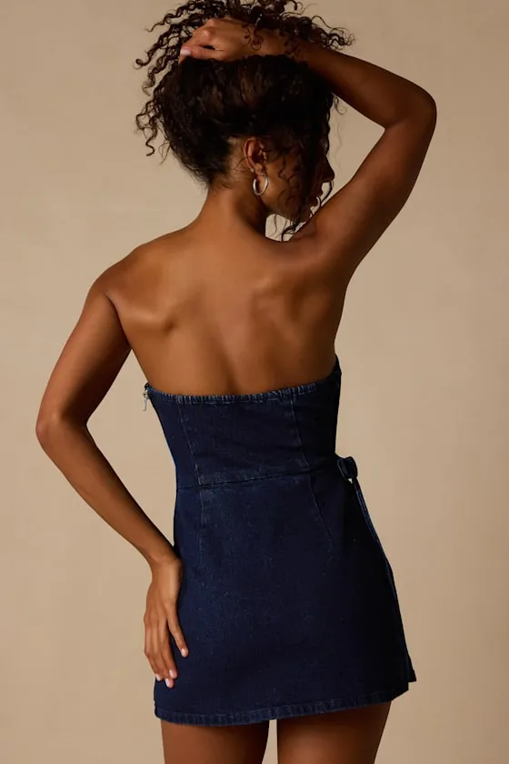 Ena Dark Wash Denim Skort Romper sold by Lulus product image thumbnail 2