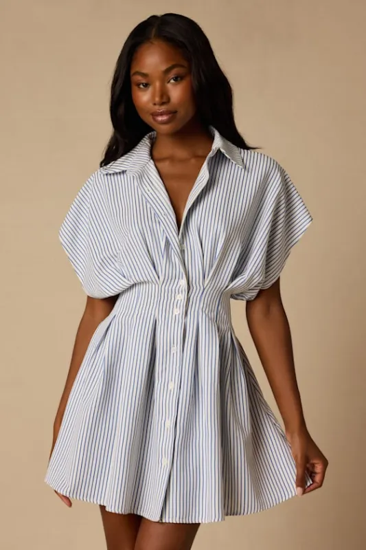 Lisha Blue and Ivory Striped Collared Mini Dress made by Lulus