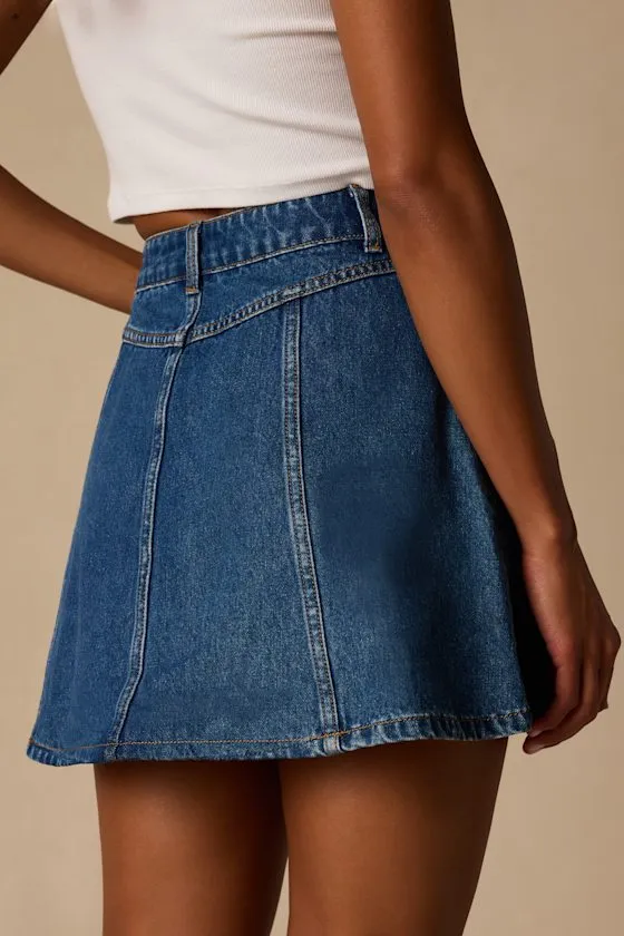 Minola Medium Wash Denim Skater Mini Skirt sold by Lulus product image thumbnail 2