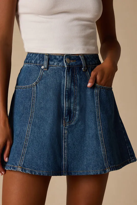 Minola Medium Wash Denim Skater Mini Skirt sold by Lulus product image thumbnail 3