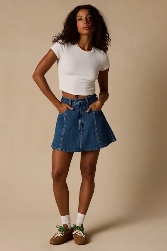 Minola Medium Wash Denim Skater Mini Skirt sold by Lulus product image thumbnail 4
