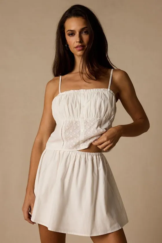 Sasha Ivory Cotton Skater Mini Skirt sold by Lulus