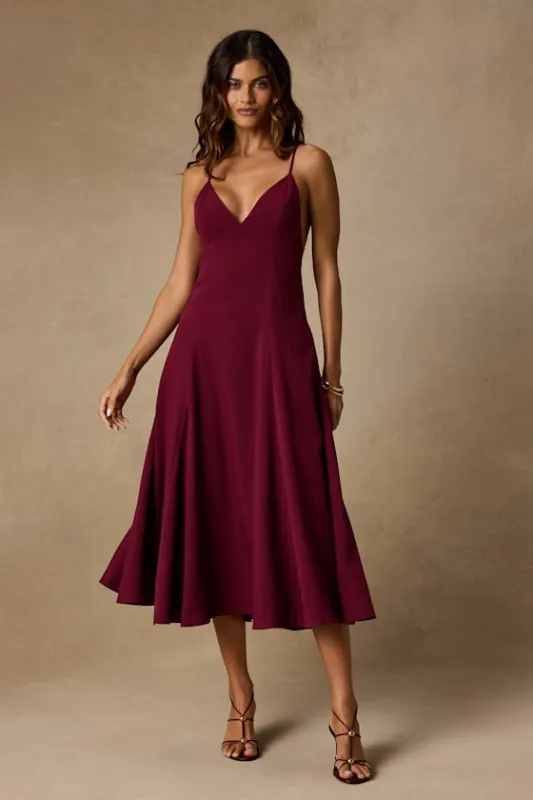 Oraya Berry Red Tie-Back Midi Dress made by Lulus