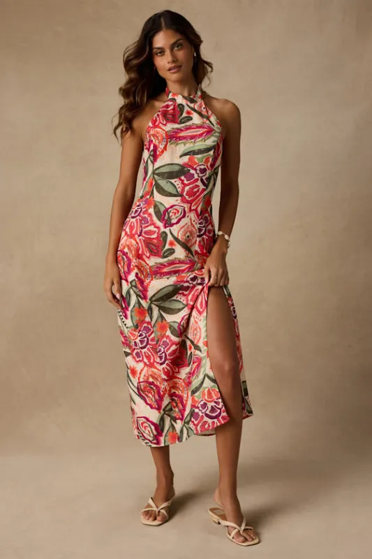 Paloma Ivory Multi Floral Halter Midi Dress made by Lulus