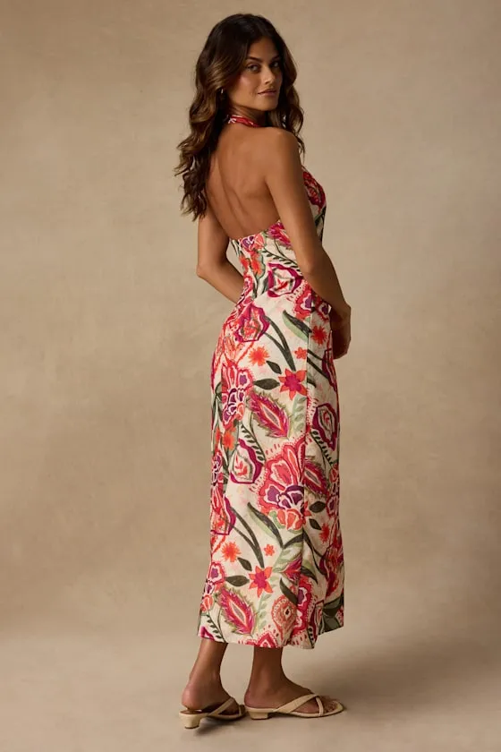 Paloma Ivory Multi Floral Halter Midi Dress sold by Lulus product image thumbnail 3
