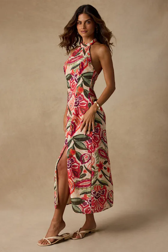 Paloma Ivory Multi Floral Halter Midi Dress sold by Lulus product image thumbnail 4