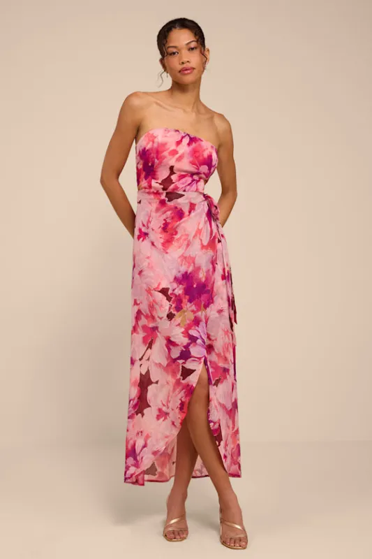 Shelby Pink Multi Floral Wrap Midi Dress made by Lulus