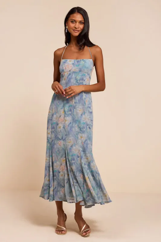 Zaida Light Blue Multi Floral Halter Midi Dress made by Lulus