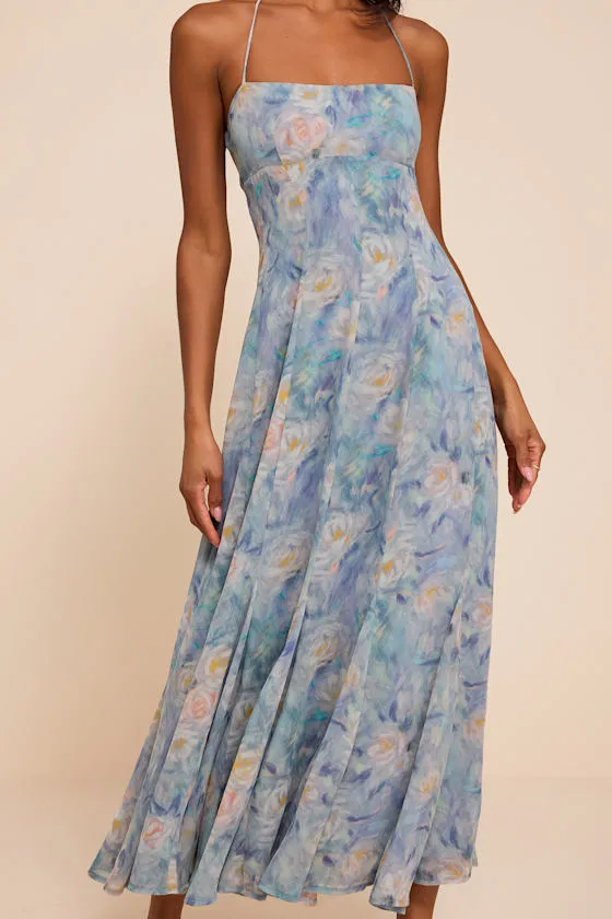 Zaida Light Blue Multi Floral Halter Midi Dress sold by Lulus product image thumbnail 2