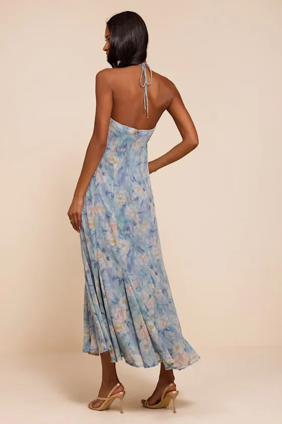 Zaida Light Blue Multi Floral Halter Midi Dress sold by Lulus product image thumbnail 3
