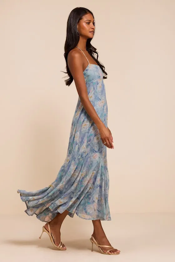 Zaida Light Blue Multi Floral Halter Midi Dress sold by Lulus product image thumbnail 4