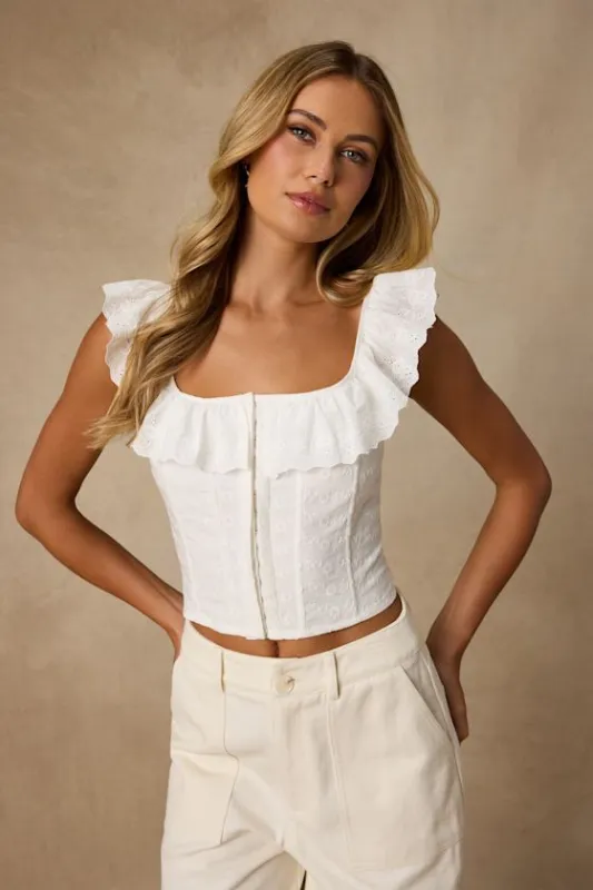 Cosette Ivory Eyelet Embroidered Ruffled Top made by Lulus