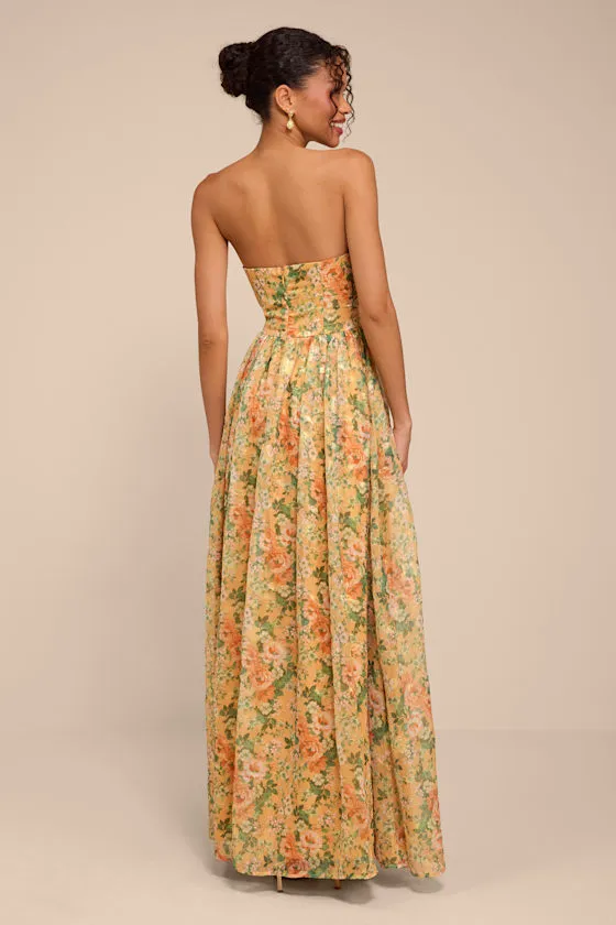 Claudia Light Orange Multi Floral Strapless Maxi Dress sold by Lulus product image thumbnail 3
