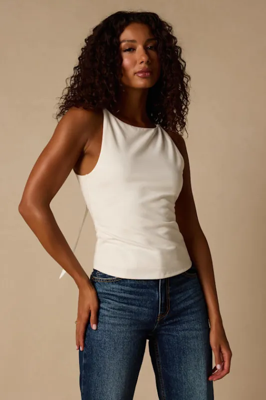 Giovanna White Jersey Knit Bow Tank Top made by Lulus