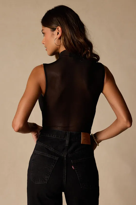 Salma Black Mesh Cowl Sleeveless Bodysuit sold by Lulus product image thumbnail 2