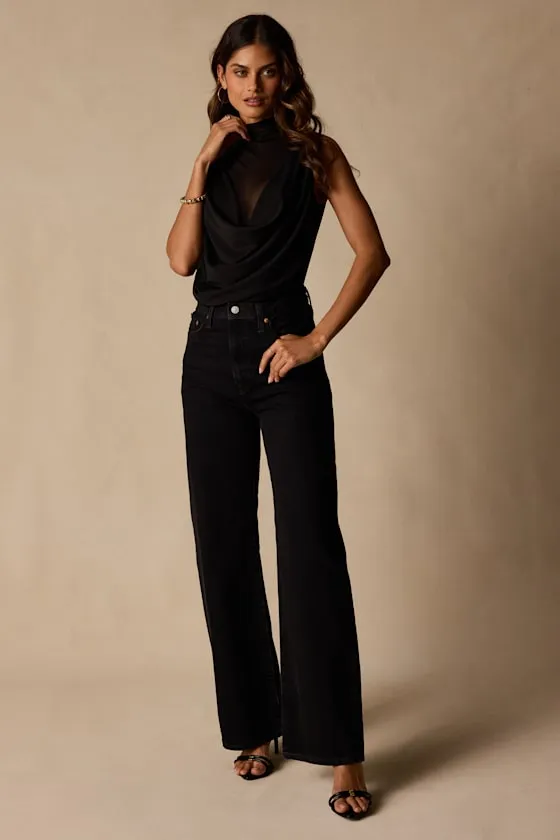 Salma Black Mesh Cowl Sleeveless Bodysuit sold by Lulus product image thumbnail 3