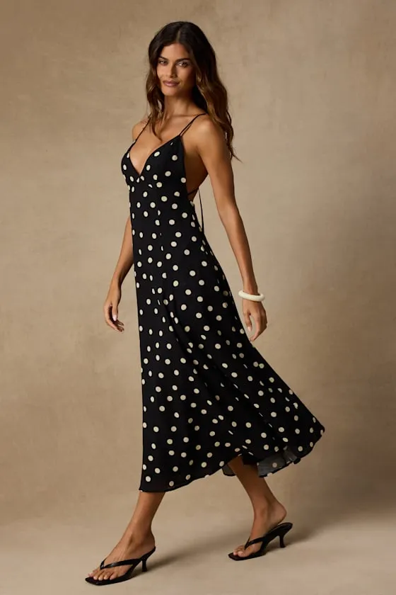 Oraya Black Polka Dot Tie-Back Midi Dress sold by Lulus product image thumbnail 4