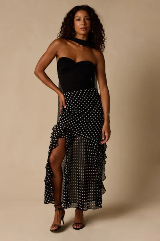 Alicia Black Polka Dot Ruffled Maxi Skirt made by Lulus