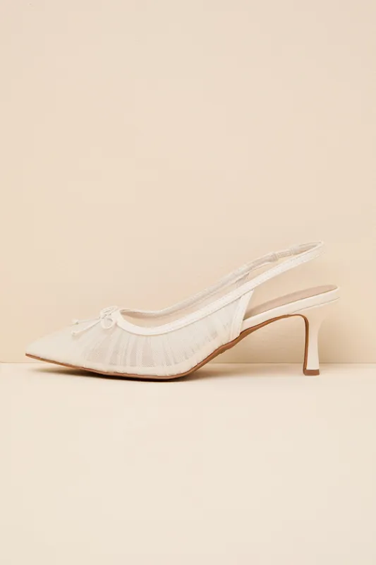 Stephanie Bone Mesh Ruched Slingback Pumps made by Lulus