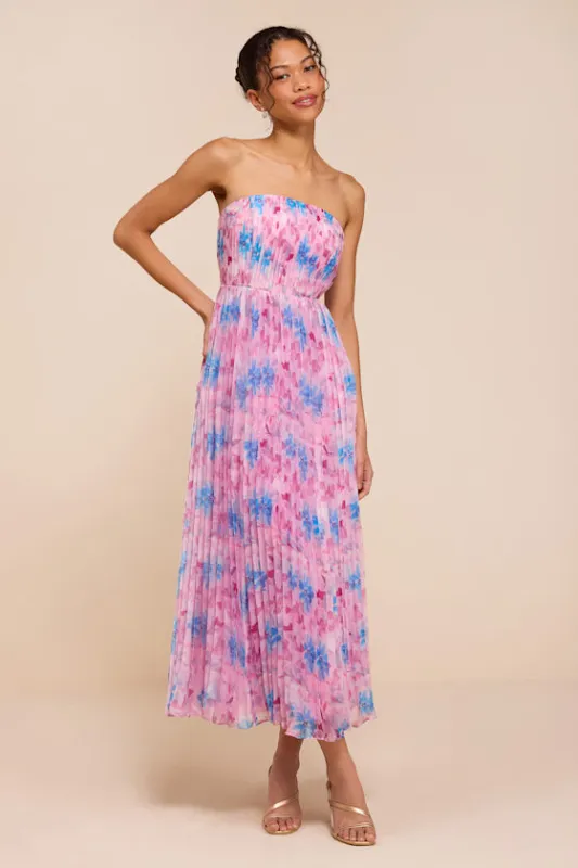 Kymani Pink Multi Floral Pleated Midi Dress made by Lulus