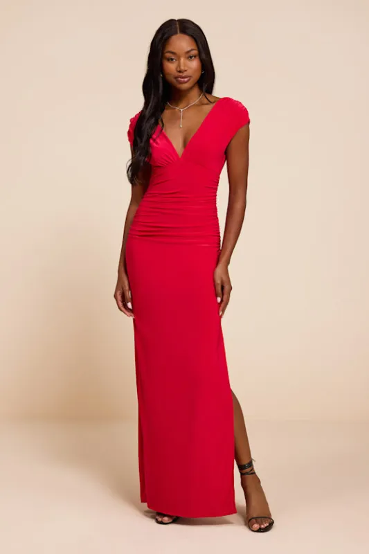 Ula Red Jersey Knit Column Maxi Dress made by Lulus