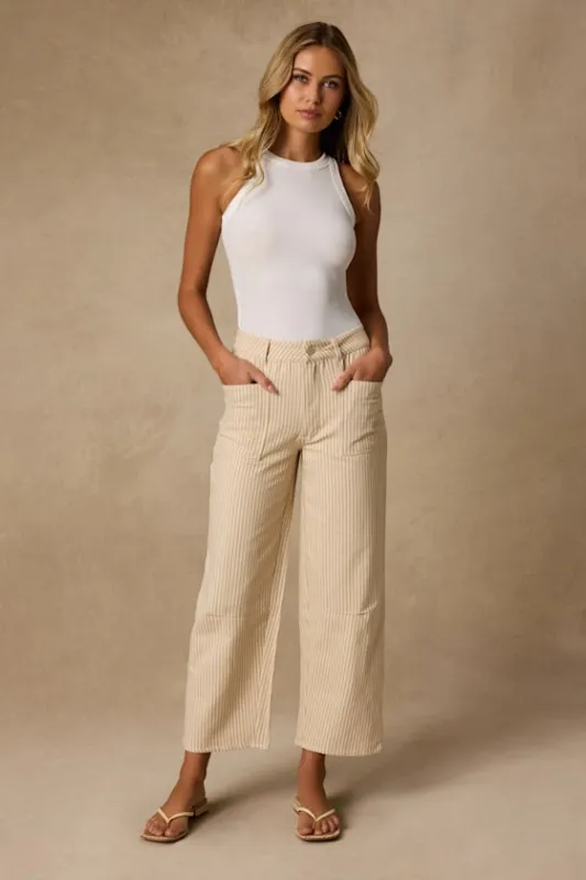 Darice Beige Striped Twill High-Rise Ankle Pants made by Lulus