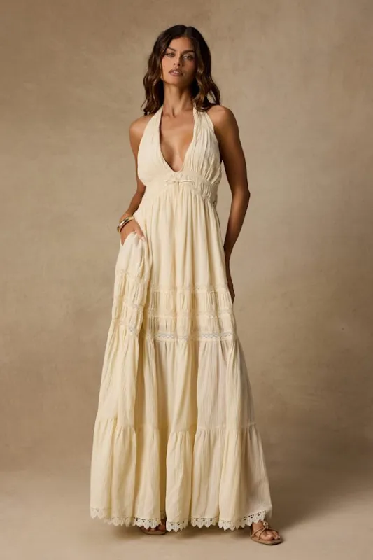 Annie Cream Halter Tiered Maxi Dress made by Lulus