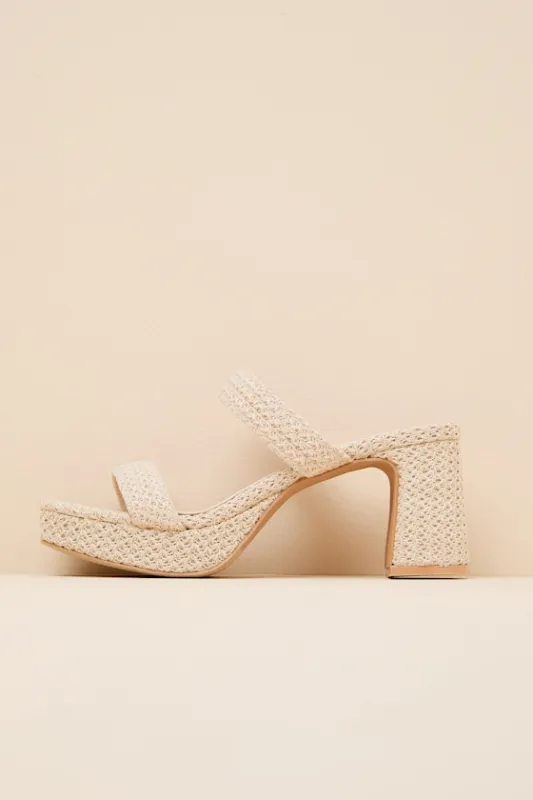 Echo Natural Raffia Platform High Heel Slide Sandals made by Lulus