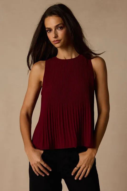 Eleanor Wine Red Lace Pleated Tank Top made by Lulus